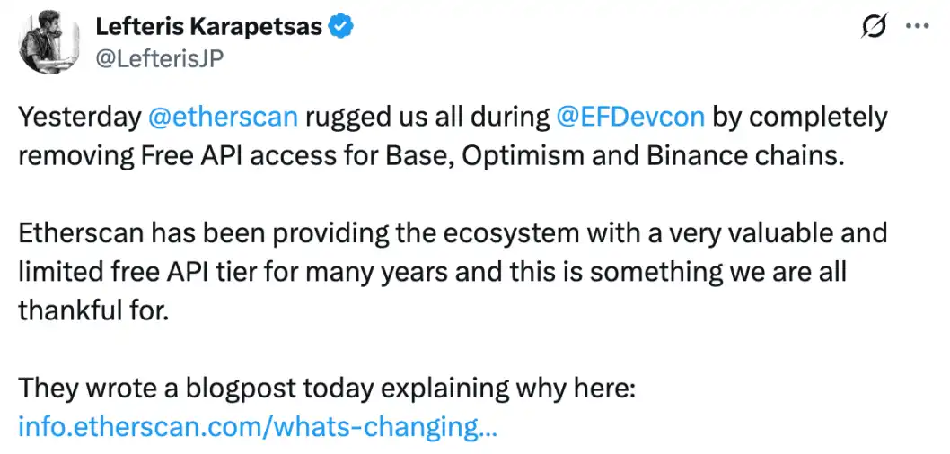 Các khoản phí bất ngờ của Etherscan! Vô tình phơi bày những mâu thuẫn phụ thuộc dữ liệu của hệ sinh thái Ethereum